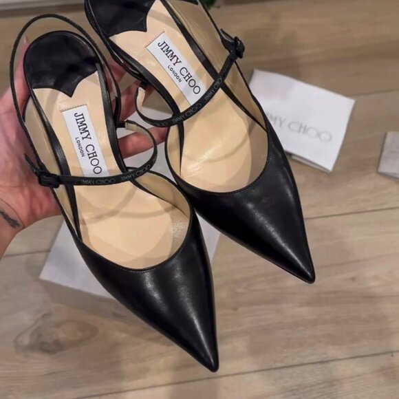 Jimmy Choo Ray 65 38.5 Black Nappa Leather Slingback Pumps - Picture 3 of 13